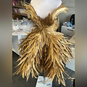 Elegant Gold Feathered Dress
